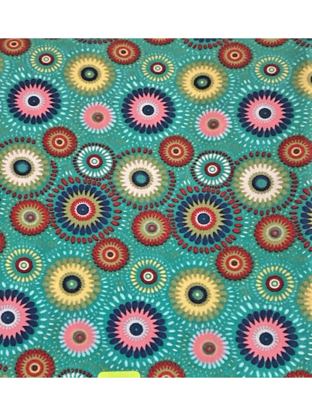 6 yds MDG Cotton Fabric Lucky Medallion Turquoise Background